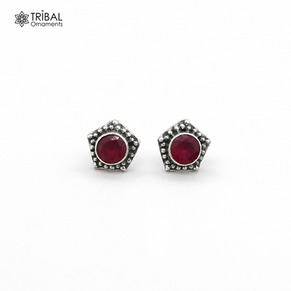 925 sterling silver round shape pink stone stud earring best unisex jewelry er354