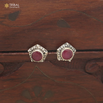925 sterling silver round shape pink stone stud earring best unisex jewelry er354