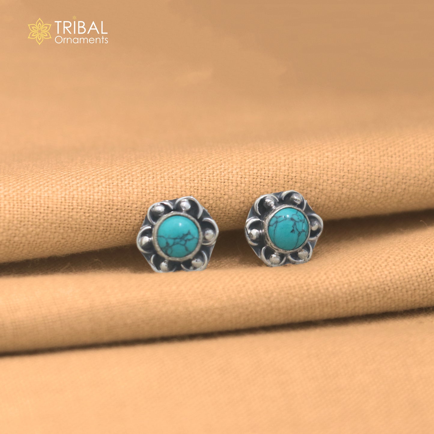 925 sterling silver round shape turquoise stone stud earring best unisex jewelry er357