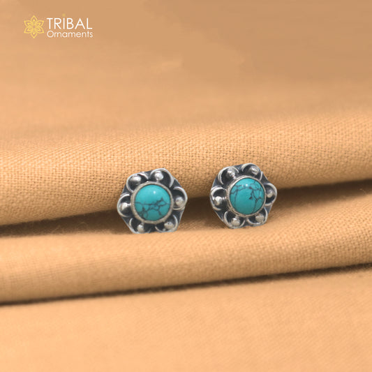 925 sterling silver round shape turquoise stone stud earring best unisex jewelry er357