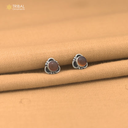 925 sterling silver round shape brown stone stud earring best unisex jewelry er358