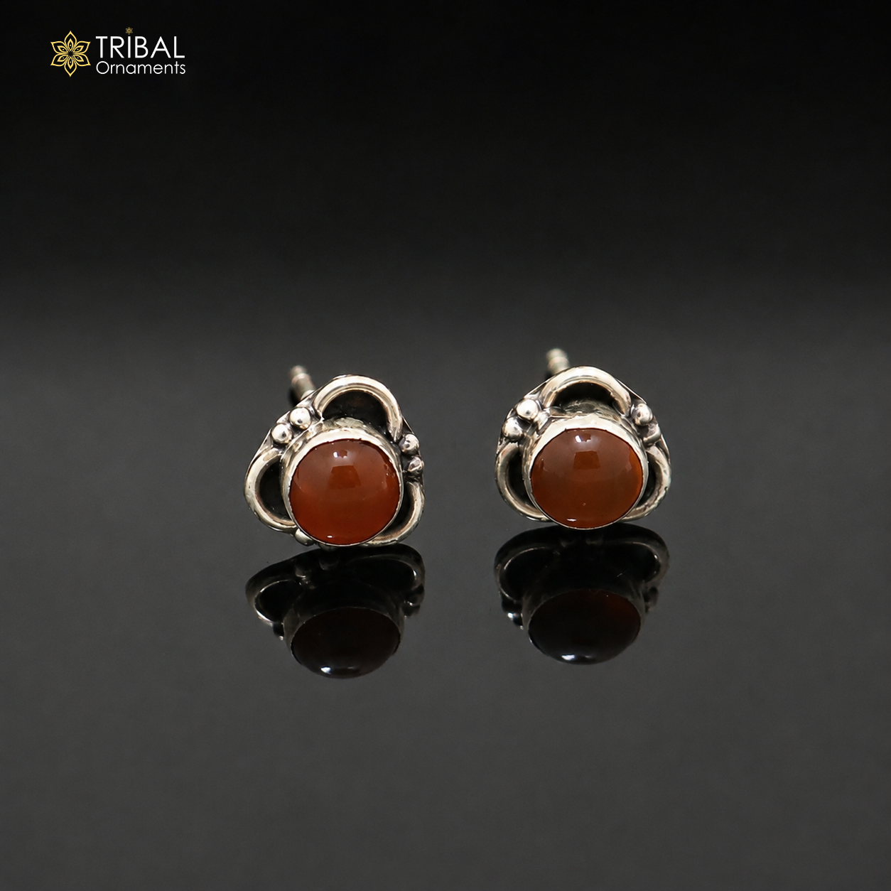 925 sterling silver round shape brown stone stud earring best unisex jewelry er358