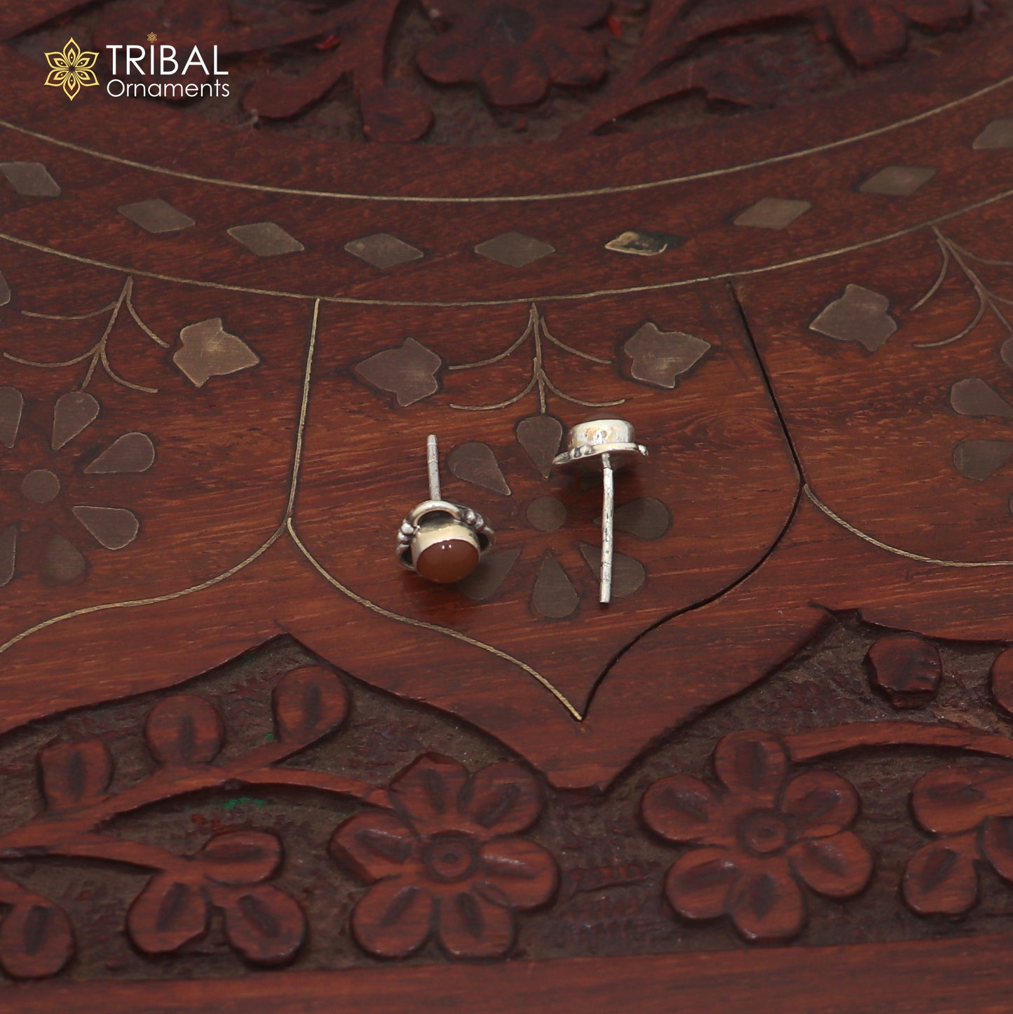 925 sterling silver round shape brown stone stud earring best unisex jewelry er358