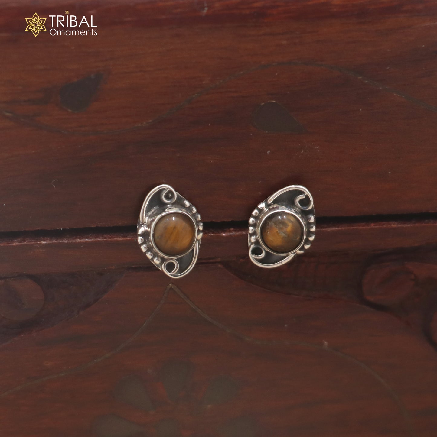925 sterling silver round shape brown stone stud earring best unisex jewelry er359
