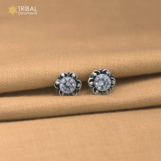 925 sterling silver round shape white stone stud earring best unisex jewelry er360