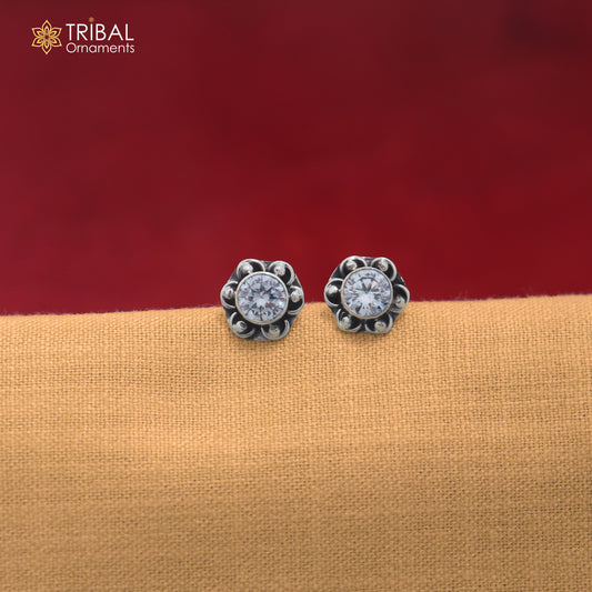 925 sterling silver round shape white stone stud earring best unisex jewelry er360