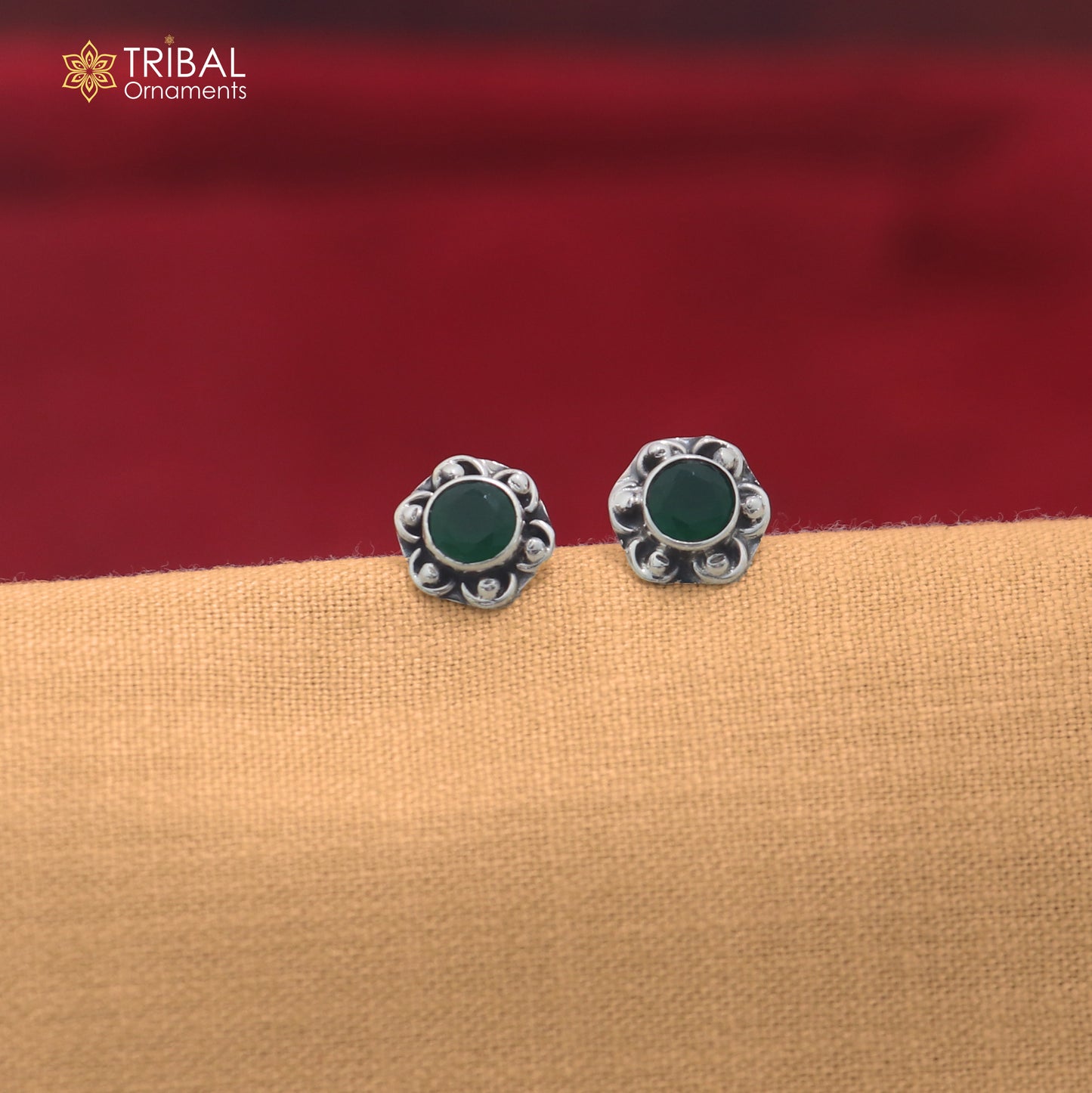 925 sterling silver round shape green stone stud earring best unisex jewelry er361