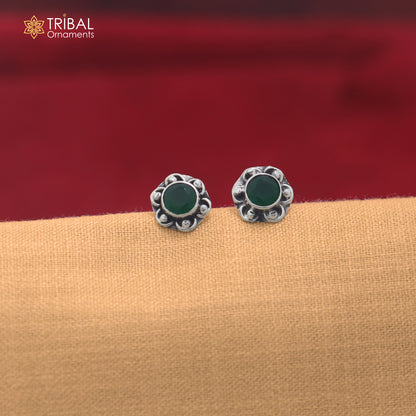 925 sterling silver round shape green stone stud earring best unisex jewelry er361
