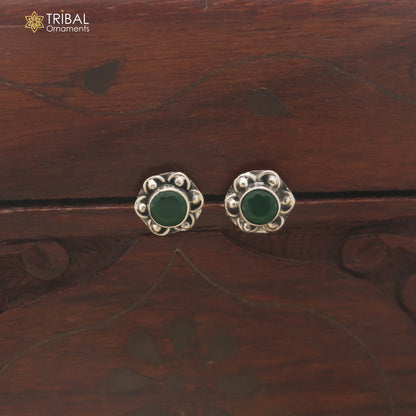 925 sterling silver round shape green stone stud earring best unisex jewelry er361