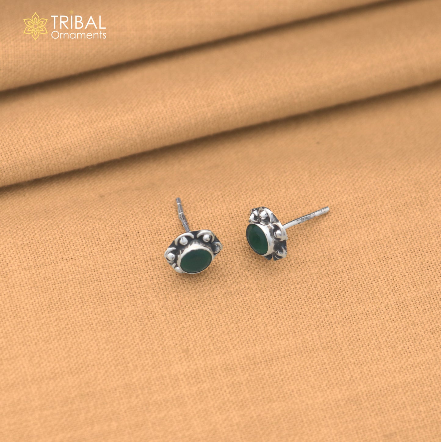925 sterling silver round shape green stone stud earring best unisex jewelry er361