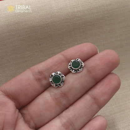 925 sterling silver round shape green stone stud earring best unisex jewelry er361