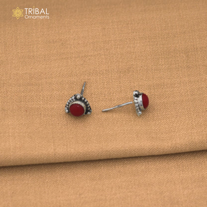 925 sterling silver round shape green stone stud earring best unisex jewelry er362