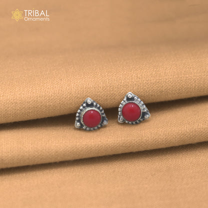 925 sterling silver round shape green stone stud earring best unisex jewelry er362