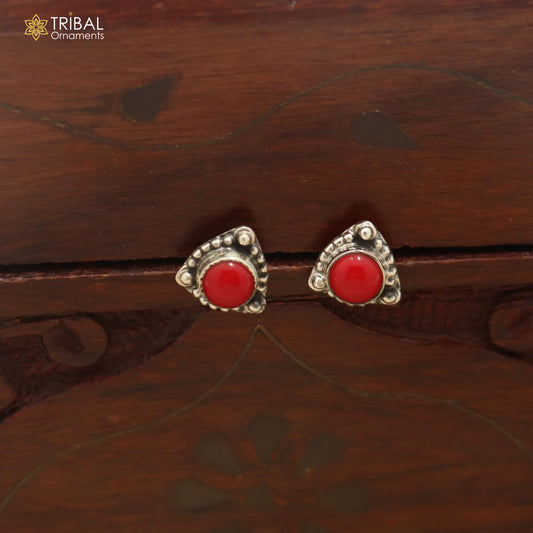 925 sterling silver round shape green stone stud earring best unisex jewelry er362