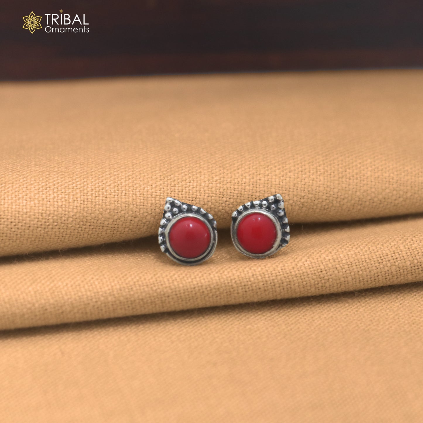 925 sterling silver round shape red stone stud earring best unisex jewelry er363