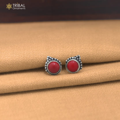 925 sterling silver round shape red stone stud earring best unisex jewelry er363