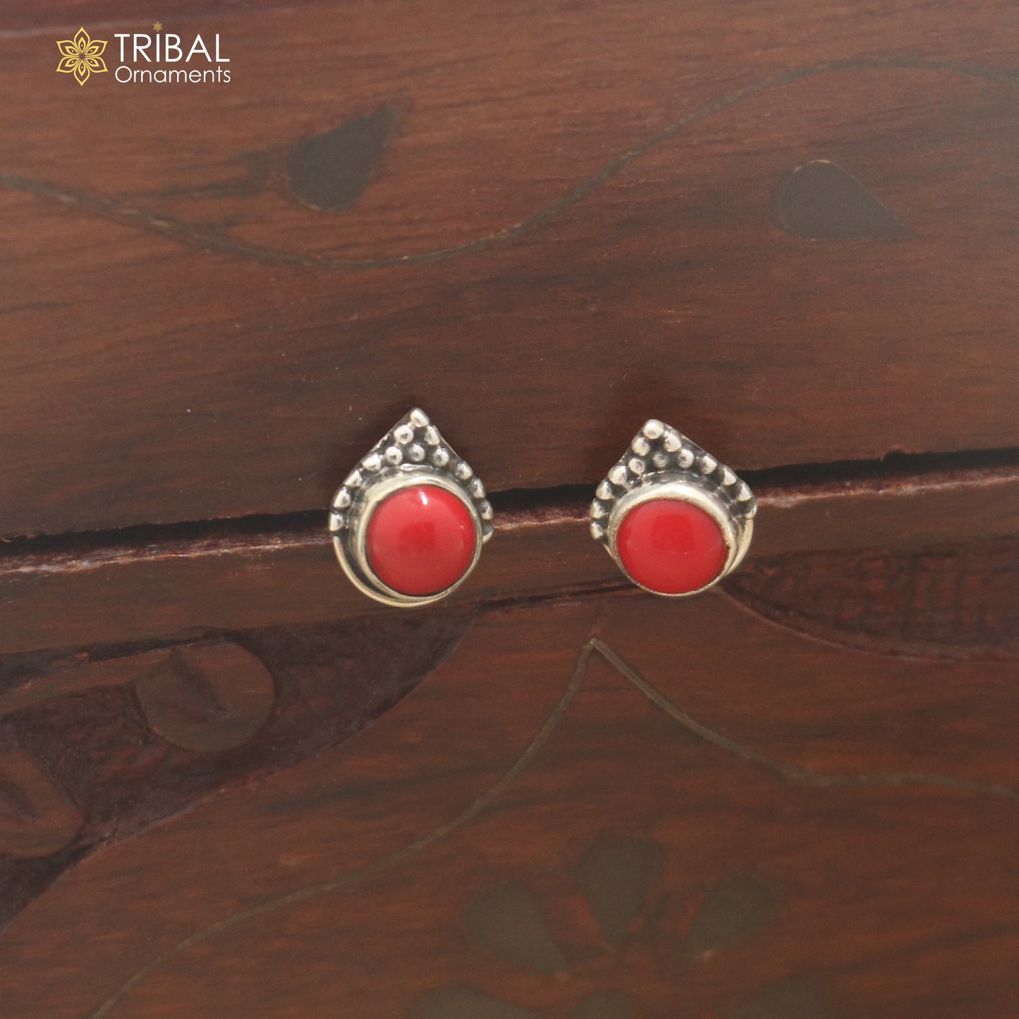 925 sterling silver round shape red stone stud earring best unisex jewelry er363