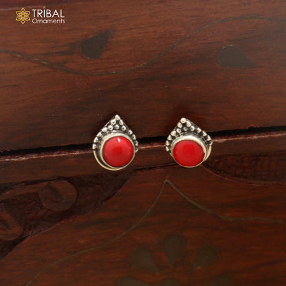 925 sterling silver round shape red stone stud earring best unisex jewelry er363