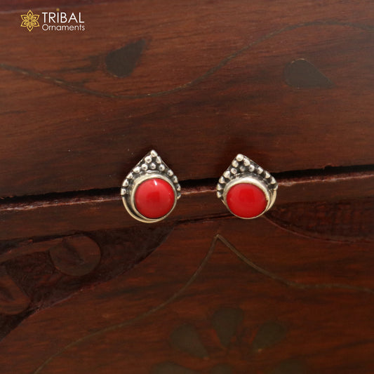 925 sterling silver round shape red stone stud earring best unisex jewelry er363