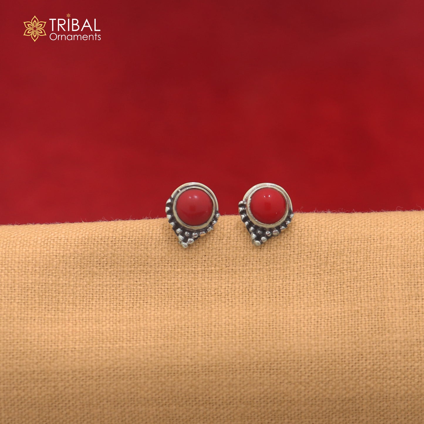 925 sterling silver round shape red stone stud earring best unisex jewelry er363
