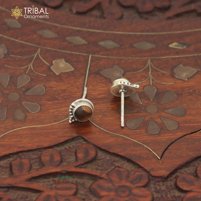 925 sterling silver round shape brown stone stud earring best unisex jewelry er364