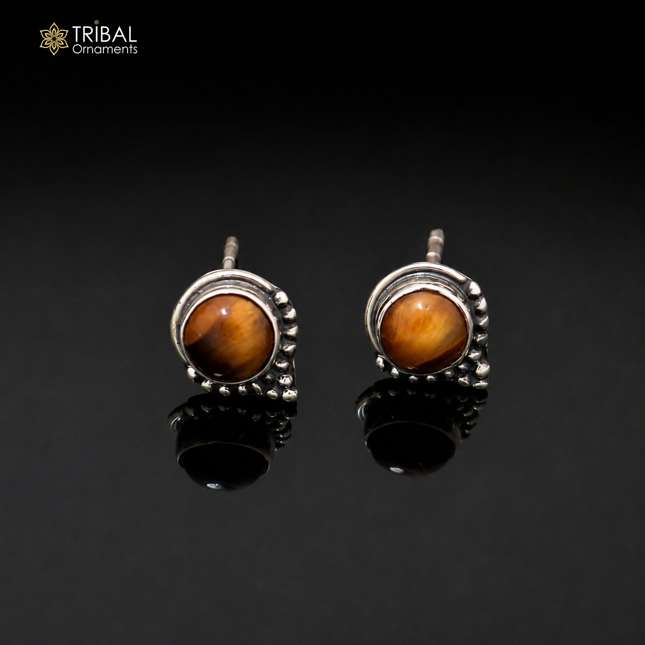 925 sterling silver round shape brown stone stud earring best unisex jewelry er364