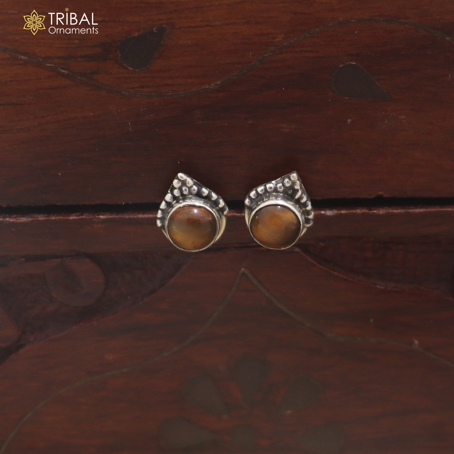 925 sterling silver round shape brown stone stud earring best unisex jewelry er364