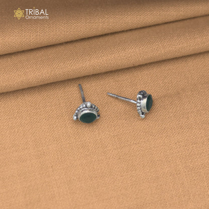 925 sterling silver round shape green stone stud earring best unisex jewelry er366