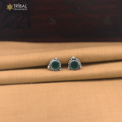 925 sterling silver round shape green stone stud earring best unisex jewelry er366