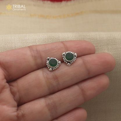 925 sterling silver round shape green stone stud earring best unisex jewelry er366