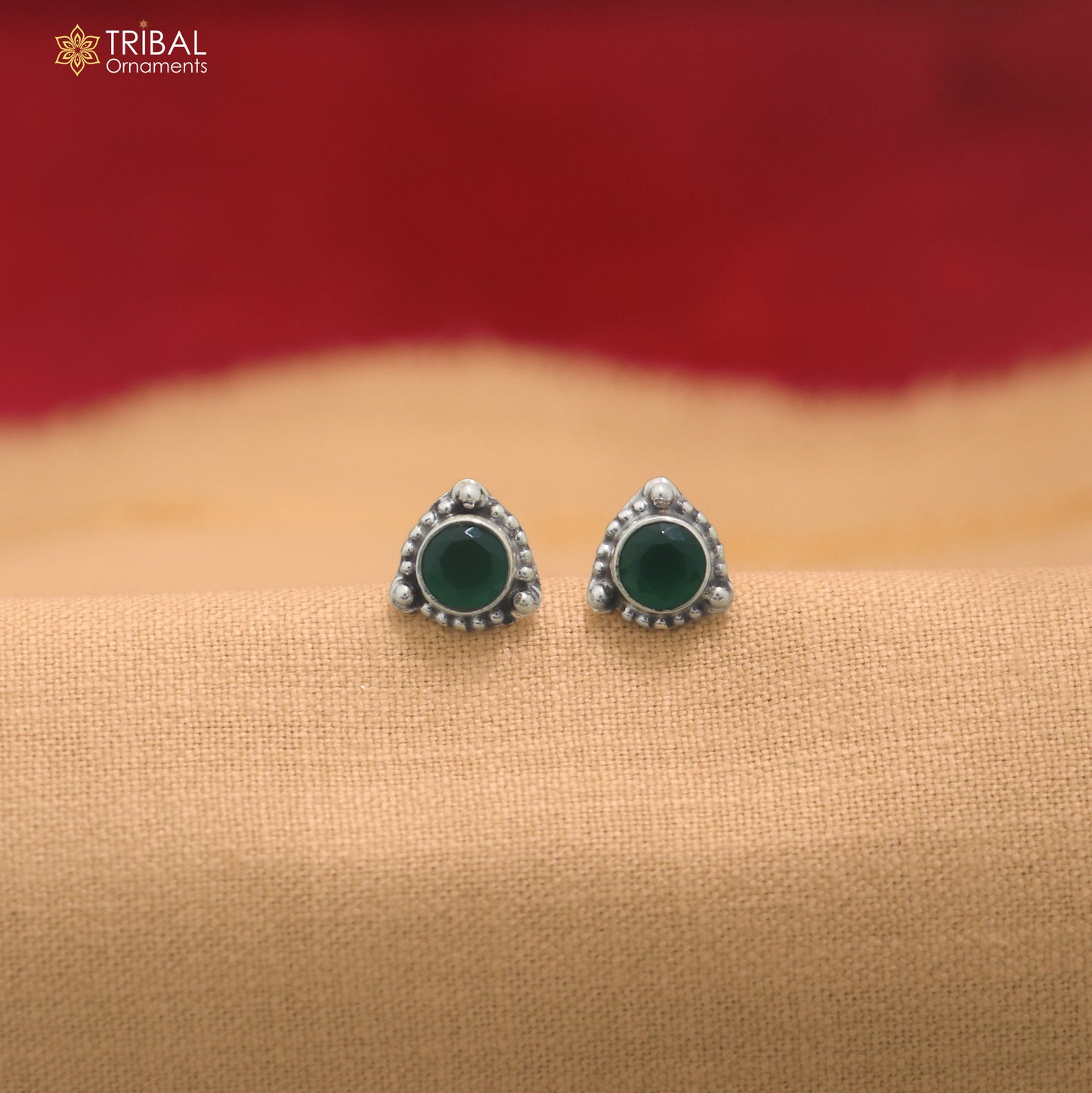 925 sterling silver round shape green stone stud earring best unisex jewelry er366