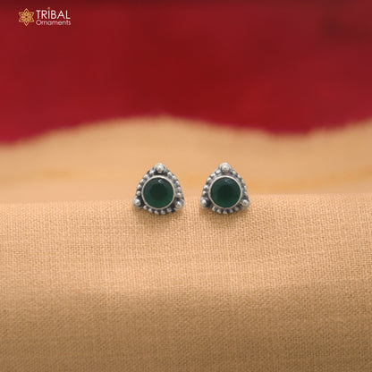 925 sterling silver round shape green stone stud earring best unisex jewelry er366