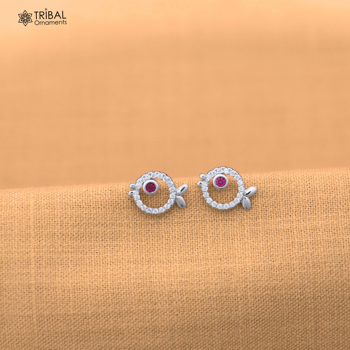 925 sterling silver fish shape cz stone stud earring jewelry er368