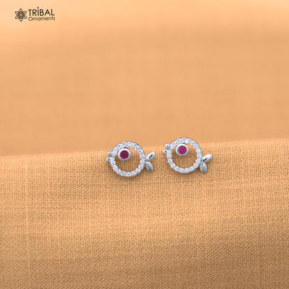 925 sterling silver fish shape cz stone stud earring jewelry er368