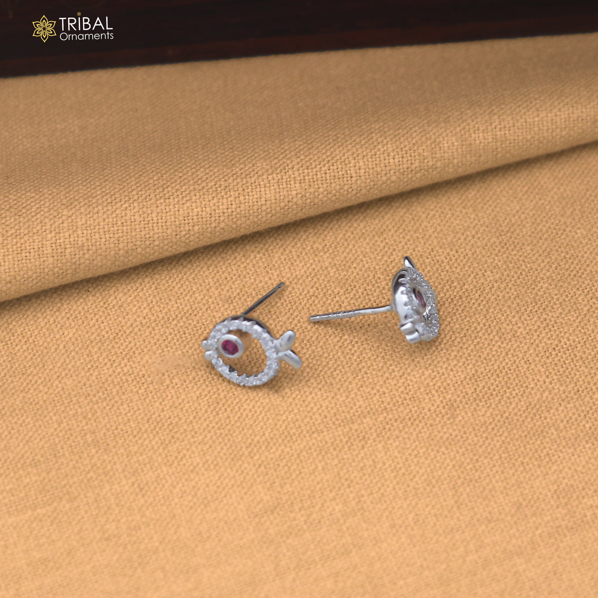 925 sterling silver fish shape cz stone stud earring jewelry er368