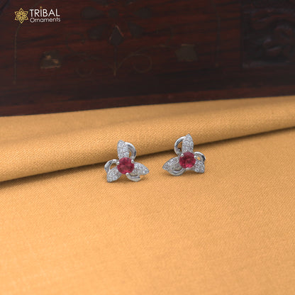 925 sterling silver flower design cz stone stud earring jewelry er369