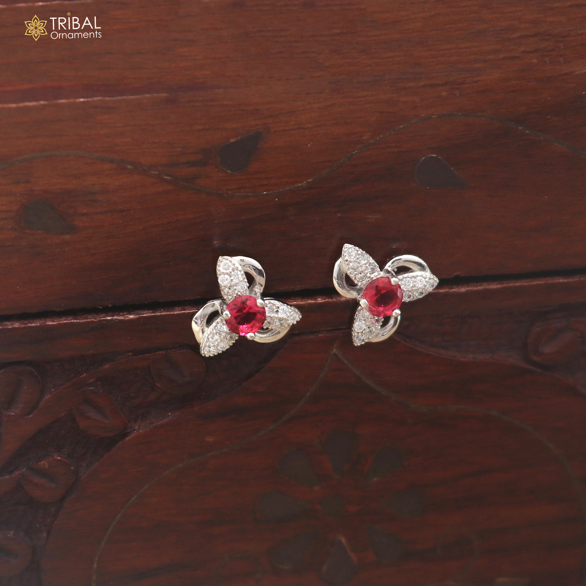 925 sterling silver flower design cz stone stud earring jewelry er369