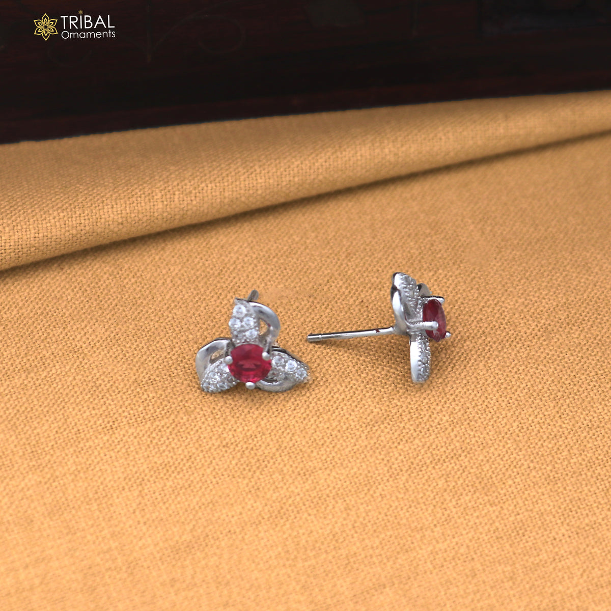 925 sterling silver flower design cz stone stud earring jewelry er369