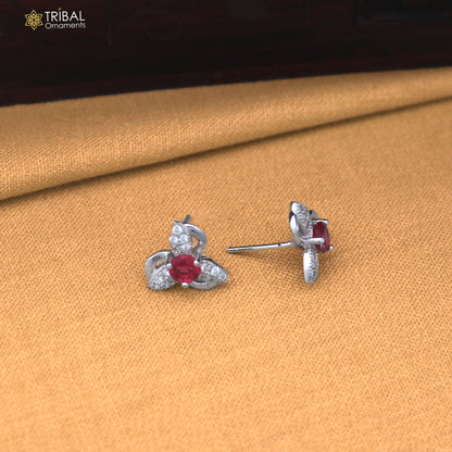 925 sterling silver flower design cz stone stud earring jewelry er369