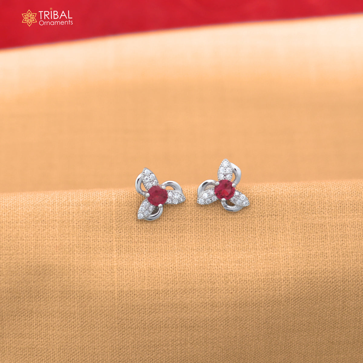 925 sterling silver flower design cz stone stud earring jewelry er369