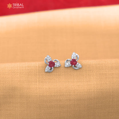 925 sterling silver flower design cz stone stud earring jewelry er369