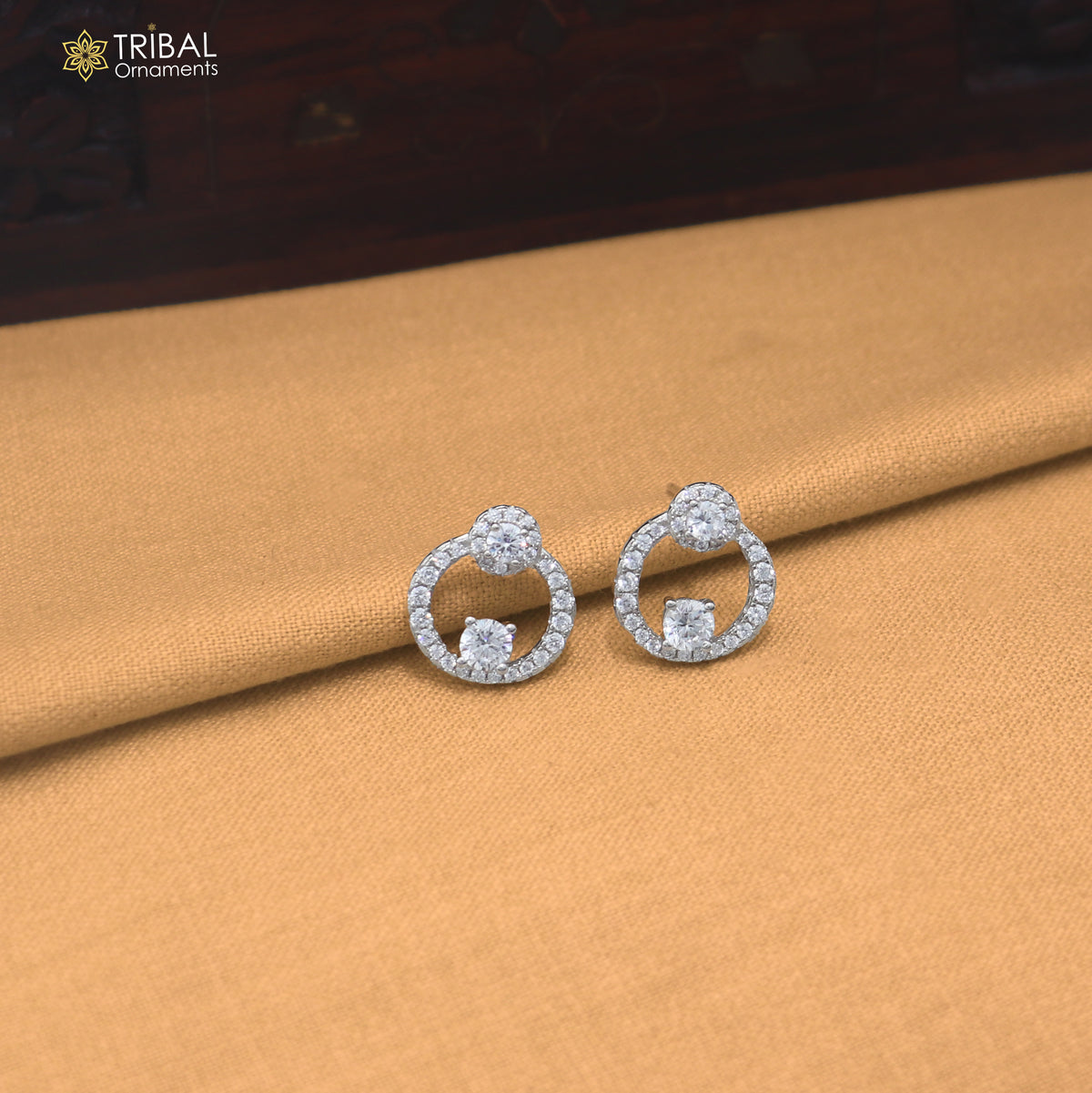 925 sterling silver round shape cz stone stud earring jewelry er371