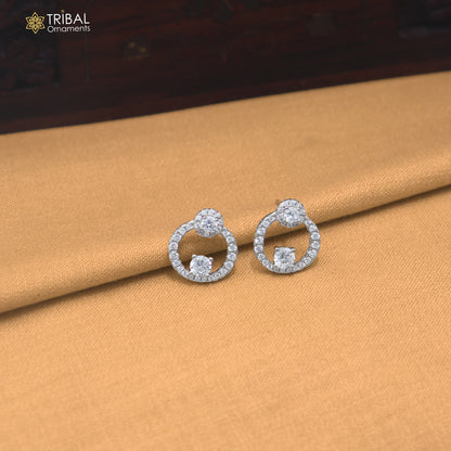 925 sterling silver round shape cz stone stud earring jewelry er371