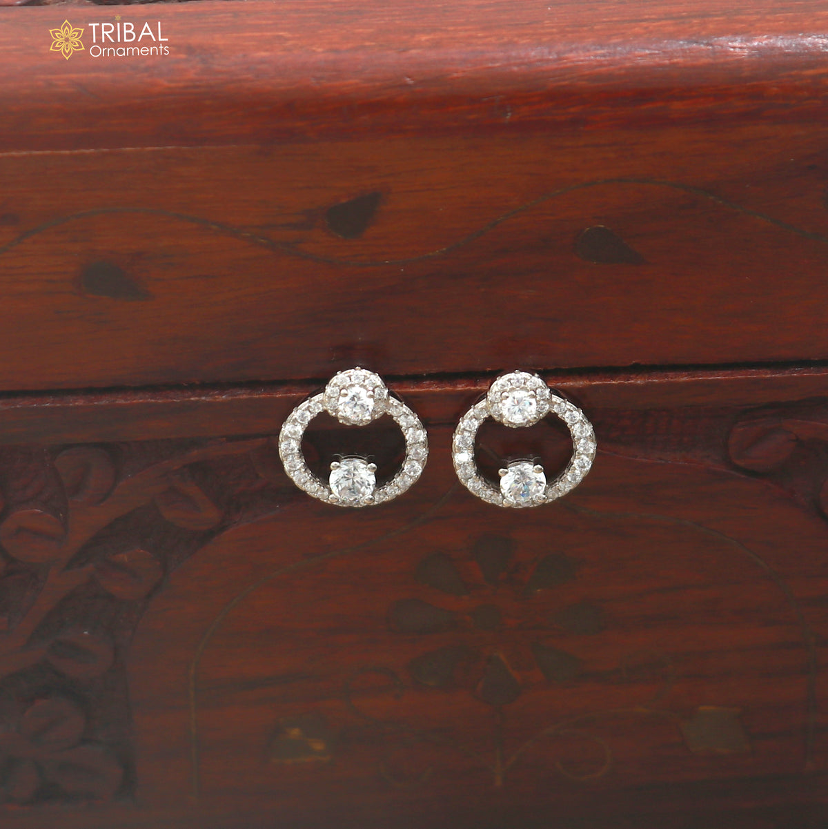 925 sterling silver round shape cz stone stud earring jewelry er371