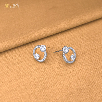 925 sterling silver round shape cz stone stud earring jewelry er371