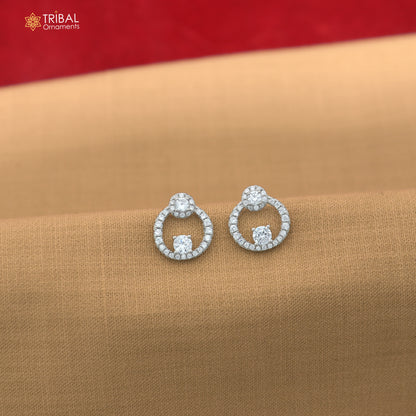 925 sterling silver round shape cz stone stud earring jewelry er371
