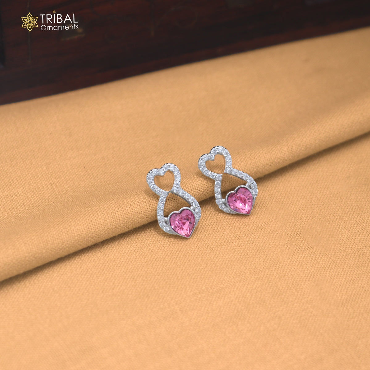 925 sterling silver heart design cz stone hanging earring jewelry er376