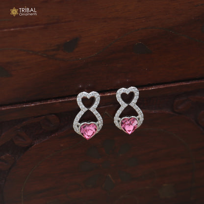 925 sterling silver heart design cz stone hanging earring jewelry er376