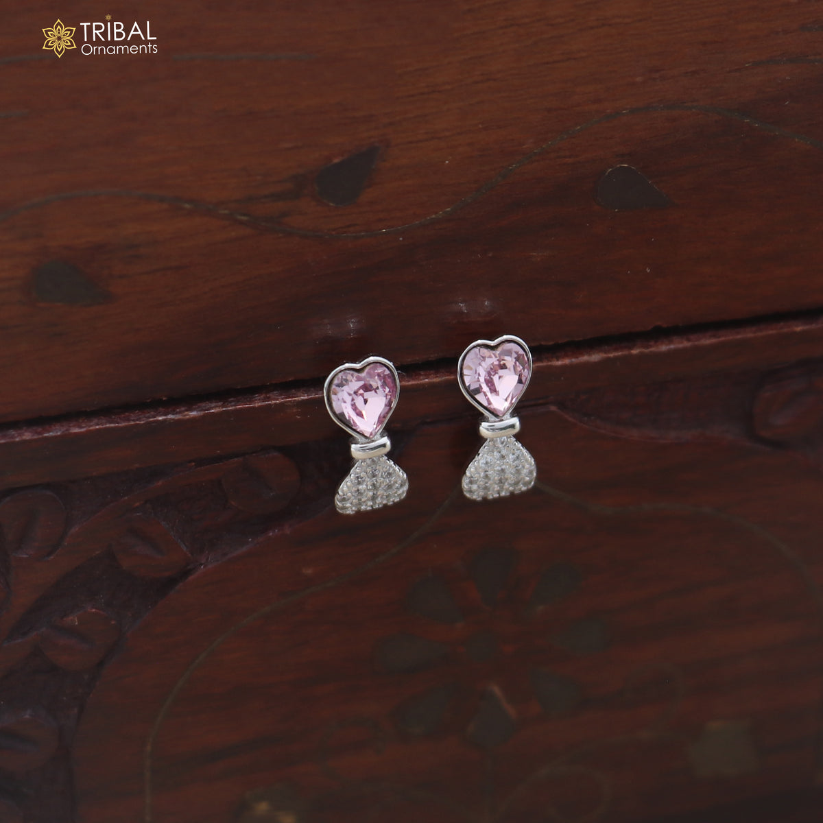 925 sterling silver heart design cz stone hanging earring jewelry er377