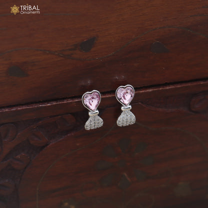 925 sterling silver heart design cz stone hanging earring jewelry er377